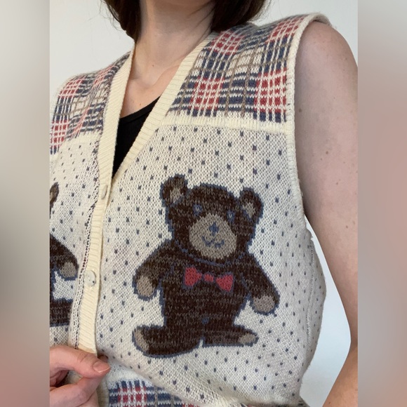 90’s vintage teddy bear knit sweater vest/ large - Picture 10 of 13